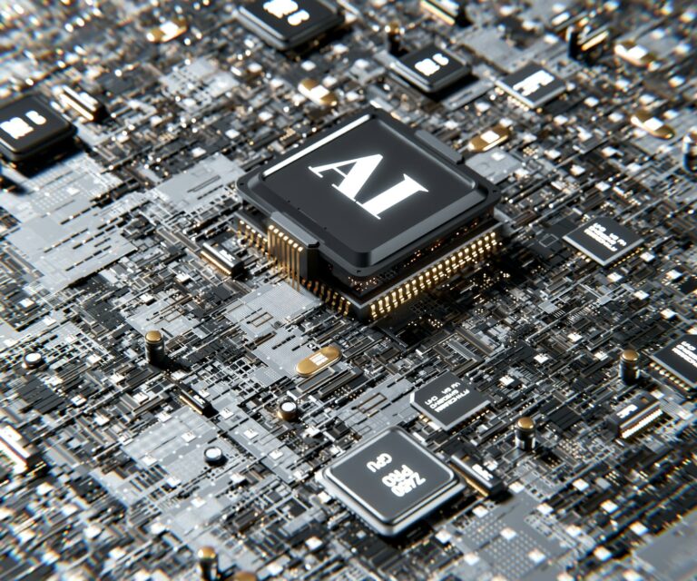 Chip di memoria con circuiti luccicanti su sfondo scuro, rappresentazione della memoria per un agente AI