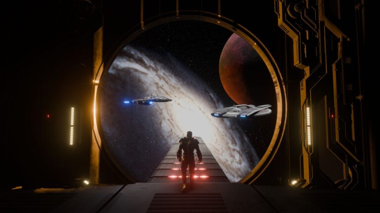 Schermata del trailer di Star Trek Shadow Frontier con Ro Laren su un pianeta desolato